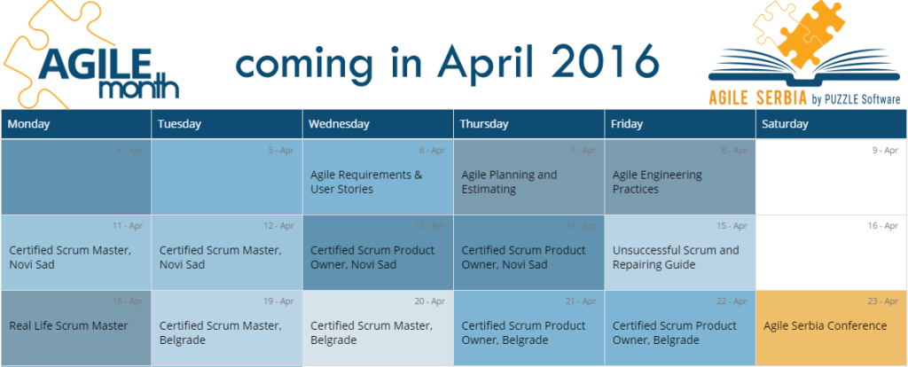 Agile Month Schedule for April 2016